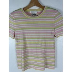 Vintage Escada Margaretha Ley Multicolored Striped Short Sleeve  Top 38